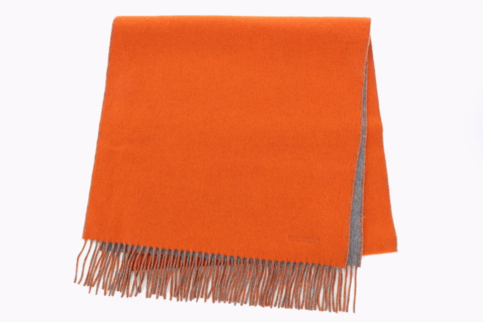 マフラー カシミヤ オレンジ/グレー 未使用