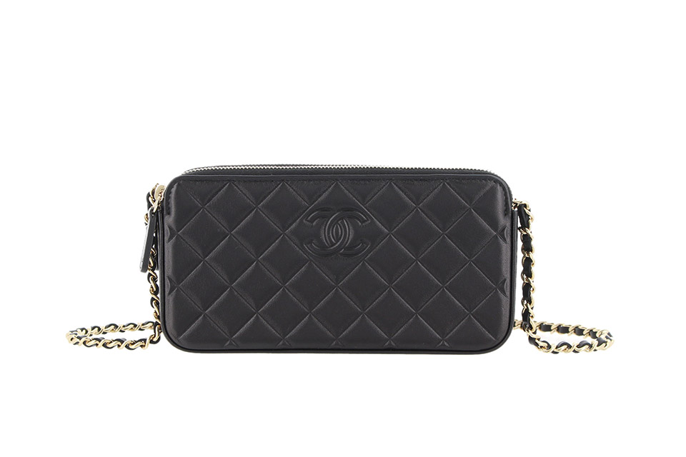 チェーンウォレット ラムスキン マトラッセ 黒 ブラック ダブル