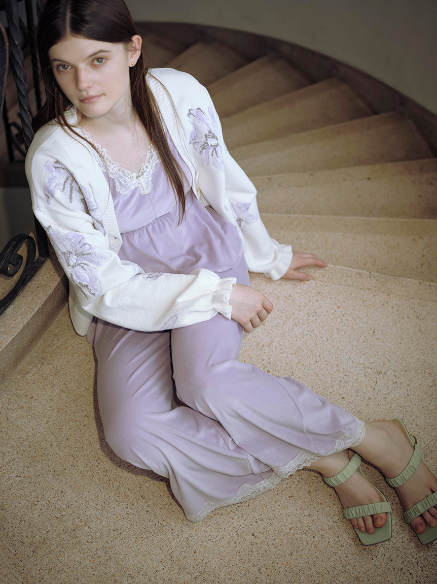 MUCHA】ベロア×レースロングパンツ(ロングパンツ)｜ルームウェア