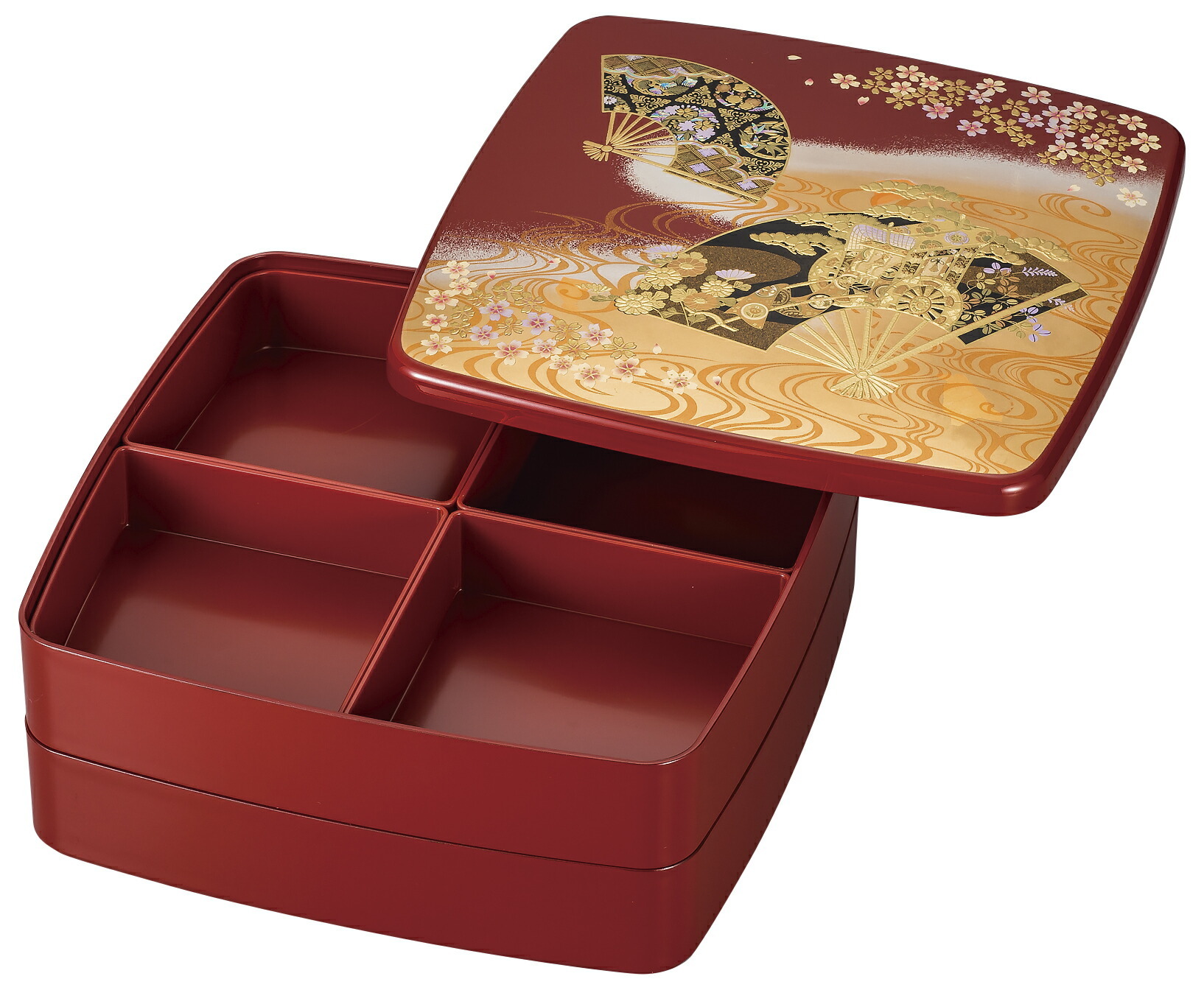 送料無料】 山中漆器 京雅 胴張オードブル（漆器 蒔絵 2段 おせち 御祝