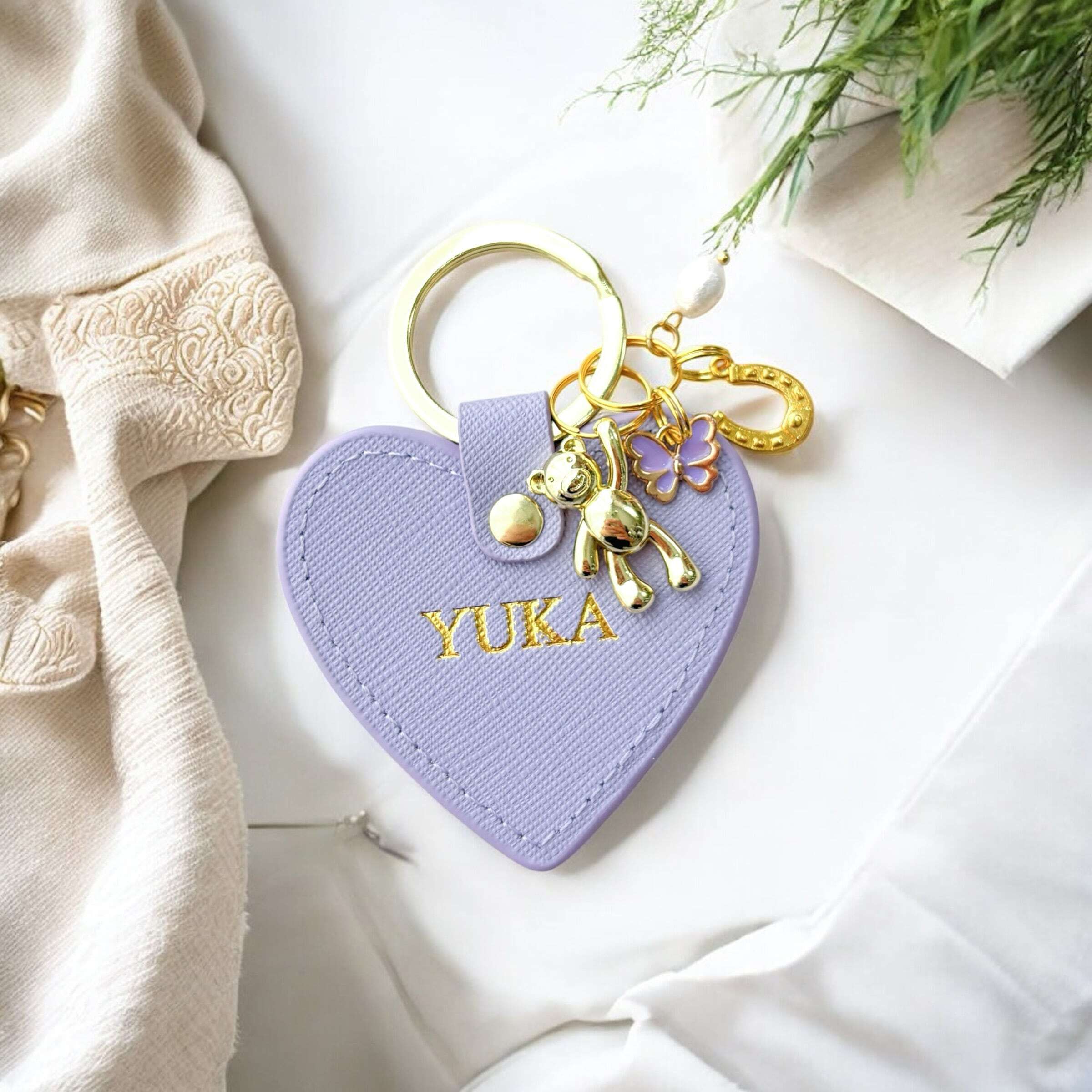 名入れ】テディベア キーリング 革キーホルダー キーホルダー ラッキー