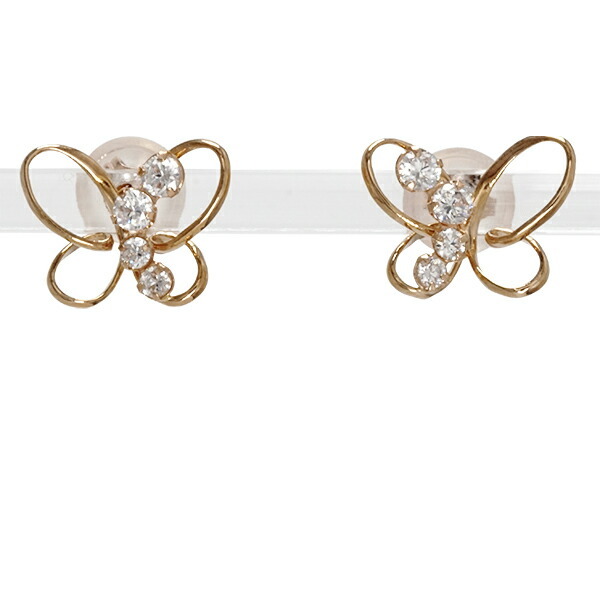 ピアス バタフライ ちょう 蝶 18金 k18 ピンクゴールド キュービック