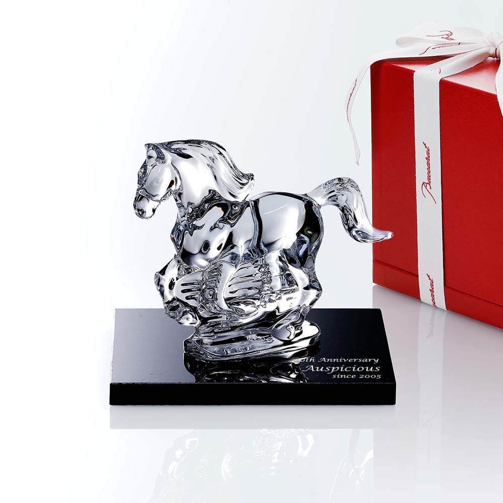 Baccarat バカラ 干支 馬 クリア・大理石 台座 Sサイズ オリジナル