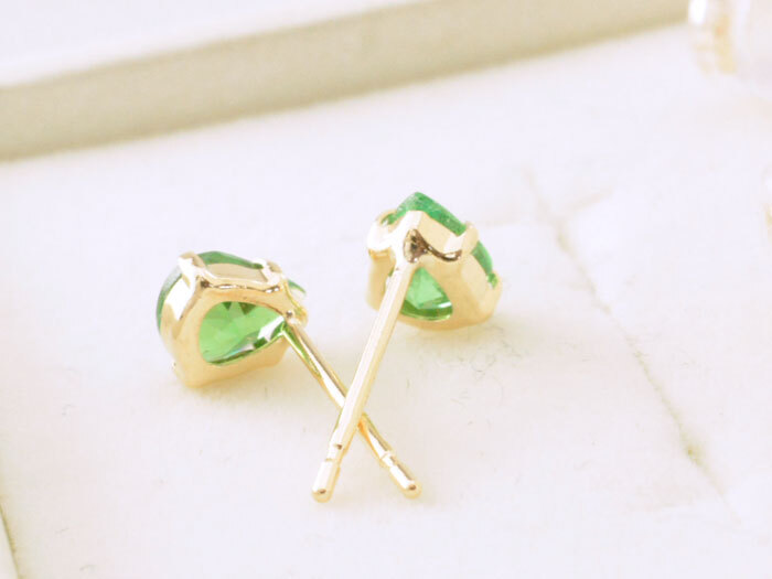 k18 ピアス グリーンガーネット イエローゴールドk18 スタッドピアス