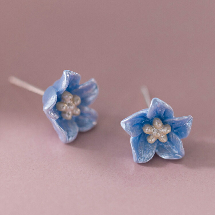 ご家庭用梱包】大きいブルーフラワーピアス シルバー925ポスト ピアス