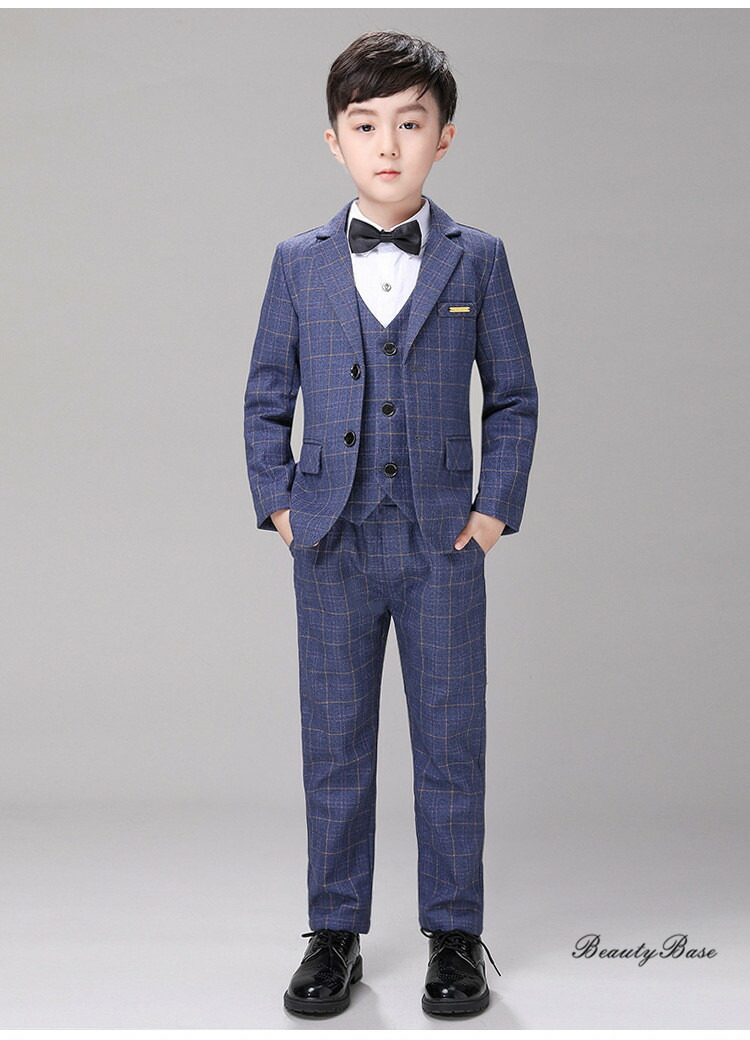 キッズ 子供スーツ 4点セットスーツ ジャケット+ベスト+ズボン+蝶