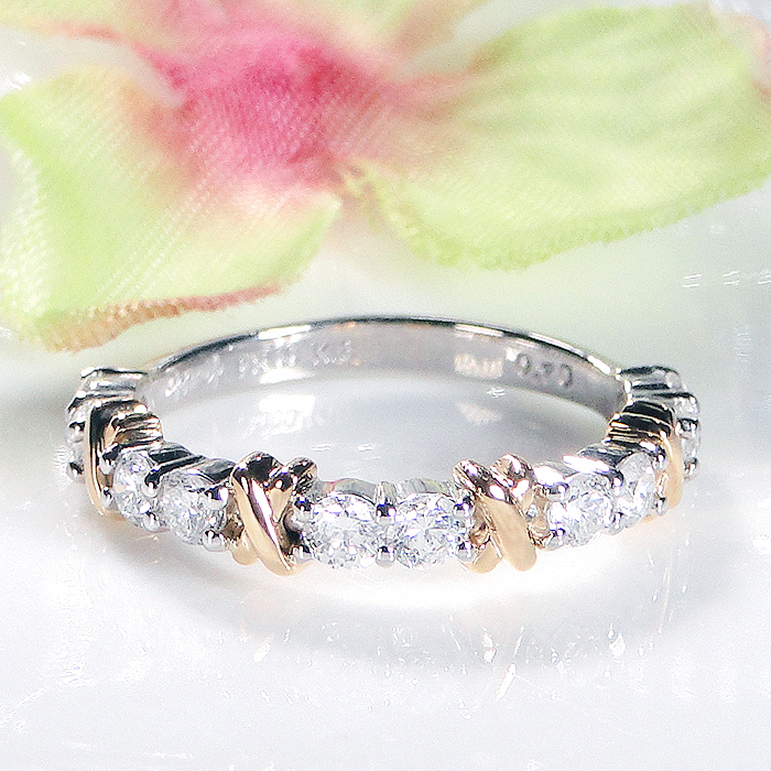 指輪 レディース PT900 K18YG プラチナ イエローゴールド コンビ