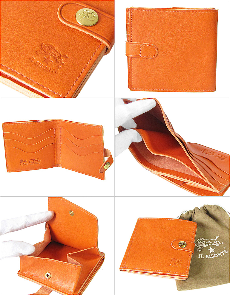 イルビゾンテ IL BISONTE 折財布 スナップベルト留 ORANGE オレンジ