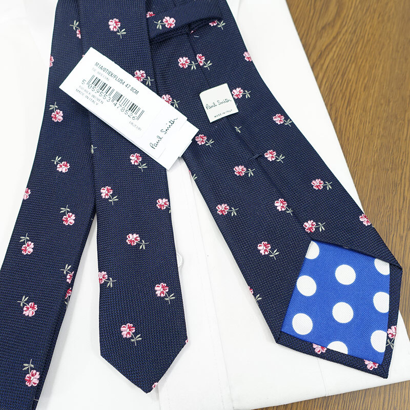 ポールスミス ネクタイ Paul Smith PS28 花 ネイビー/ピンク 8cm幅