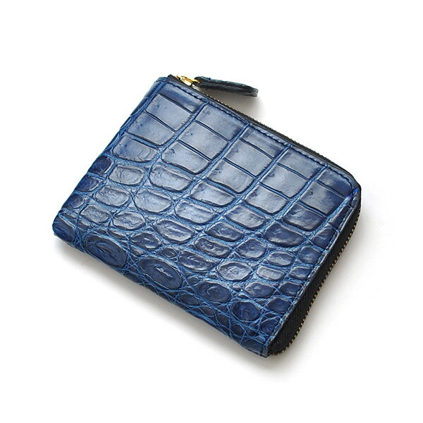 日本製 藍染 クロコダイル 財布 ワニ革 ウォレット L字型 ラウンド