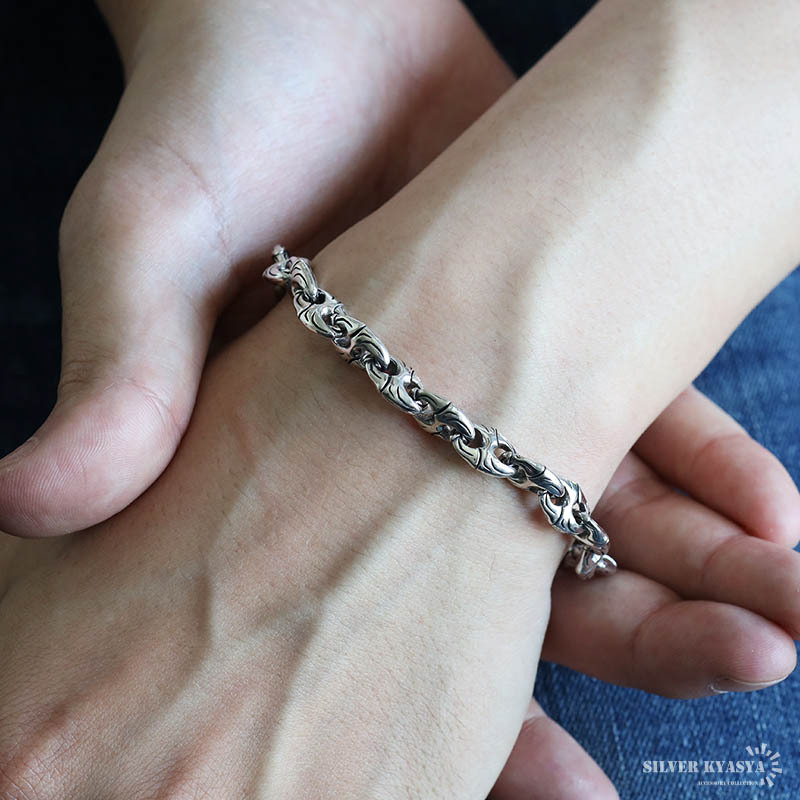 シルバー925 唐草 アンカーブレスレット メンズ チェーンブレスレット
