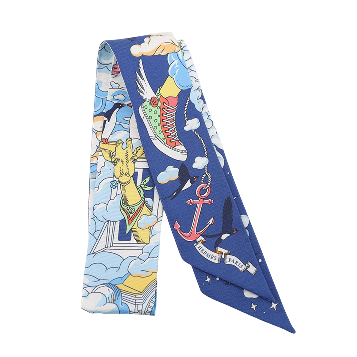 HERMÈS Twilly My Clouds Sur Mon Nuage in Blue Silk - GINZA XIAOMA