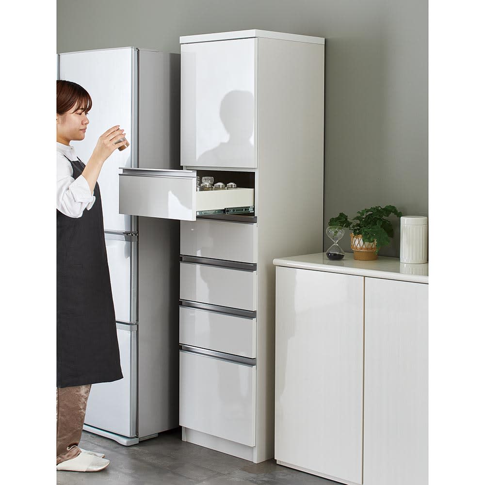 幅45奥行55高さ178cm］キッチンすき間収納 引き出し5段 【Anyaシリーズ