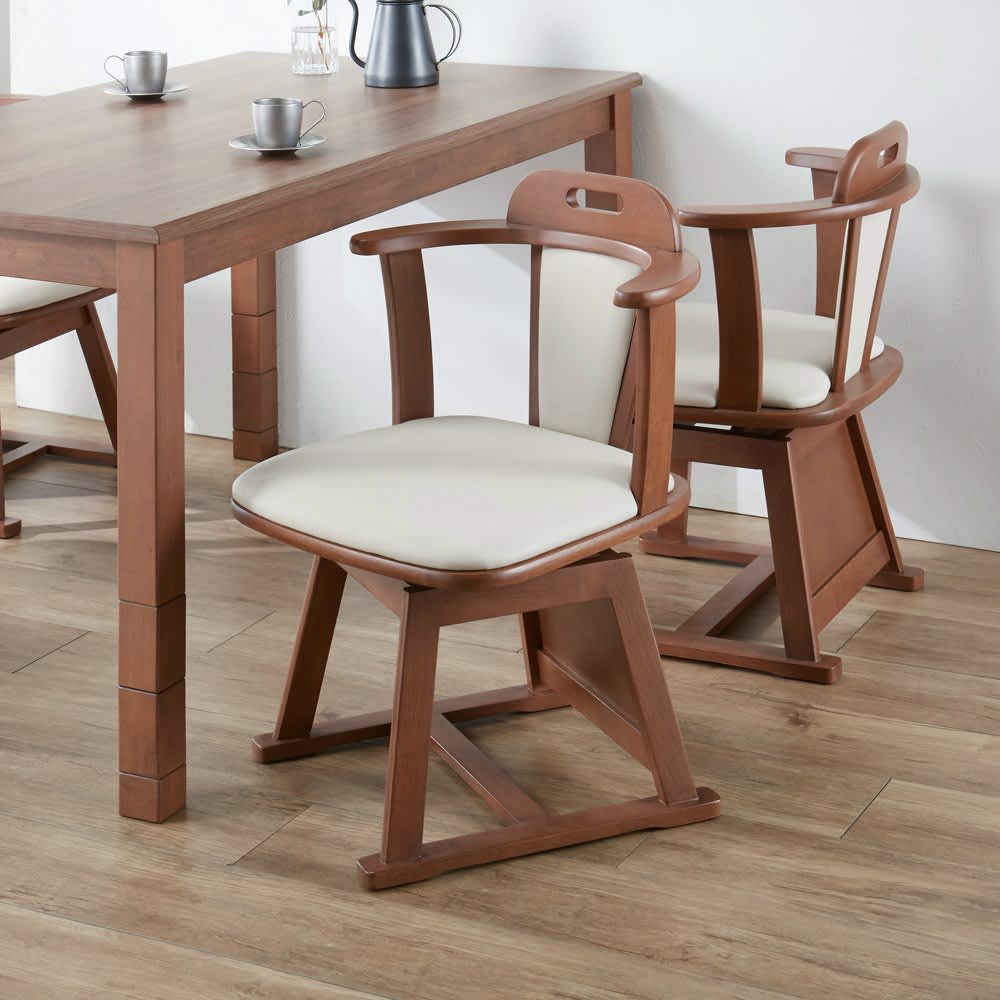 モダンダイニングこたつシリーズ 天然木回転式こたつチェア お得な2脚