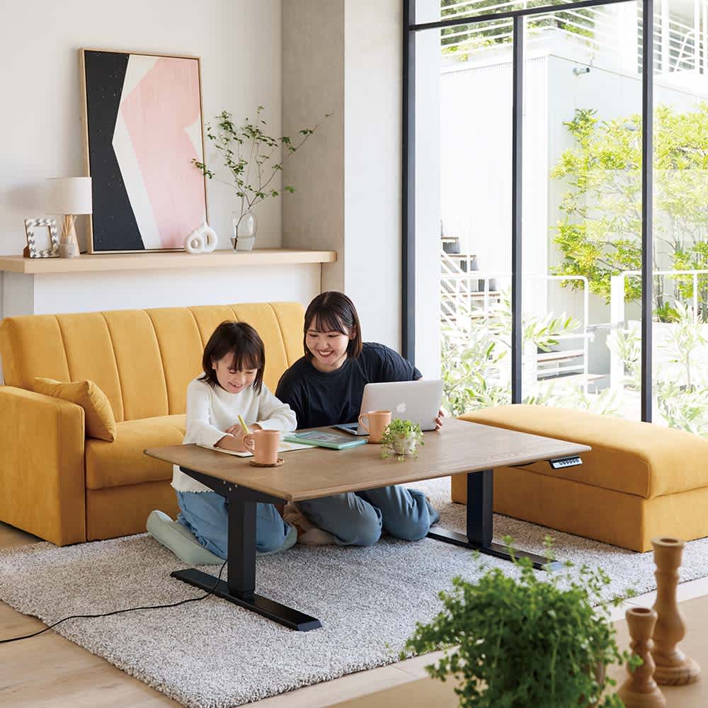 座卓としても使える電動昇降リビング・ダイニングテーブル（幅120cm/幅