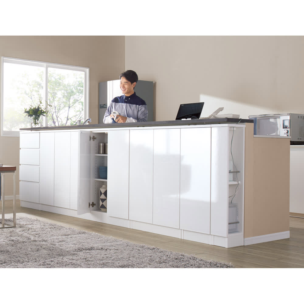 配線すっきりカウンター下収納庫 5枚扉 《幅150cm・奥行20cm・高さ60