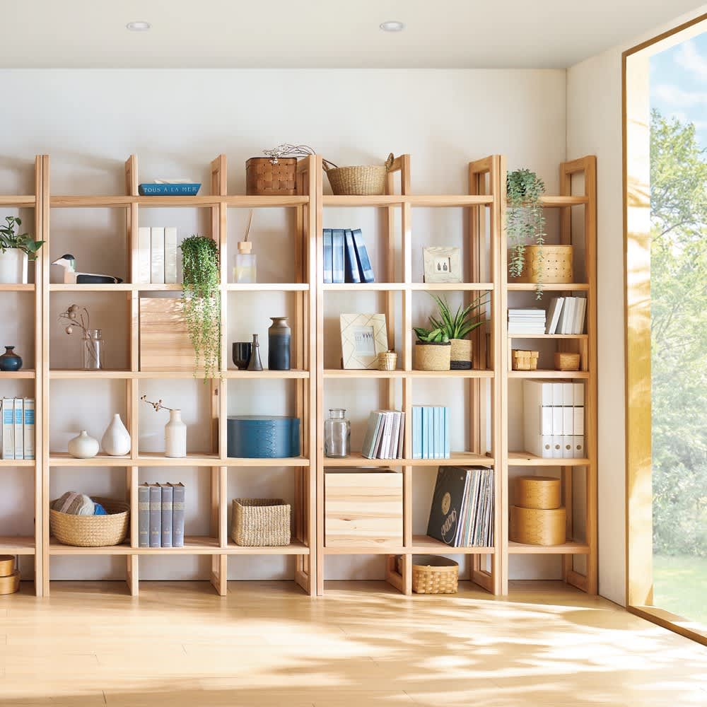 くらしを豊かに彩る国産杉 頑丈ディスプレイラック 3列 幅111奥行32cm