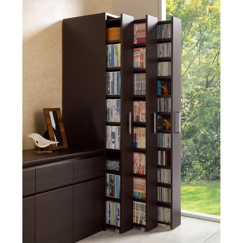 1cmピッチ スライド式すき間収納ワゴン 8段3列セット （DVD収納