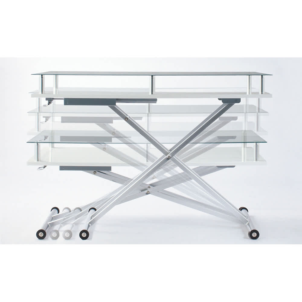 飛散防止フィルム貼りガラス 二重天板昇降式リフティングテーブル 幅