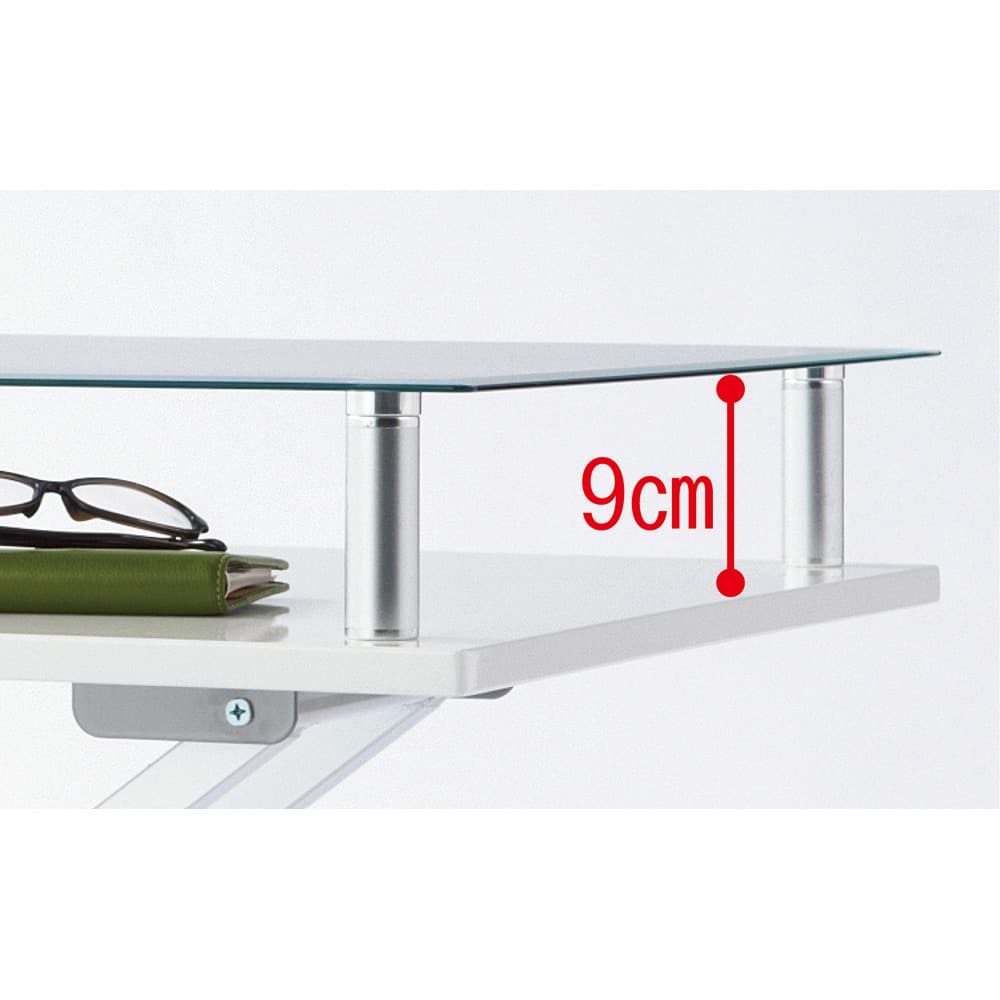 飛散防止フィルム貼りガラス 二重天板昇降式リフティングテーブル 幅