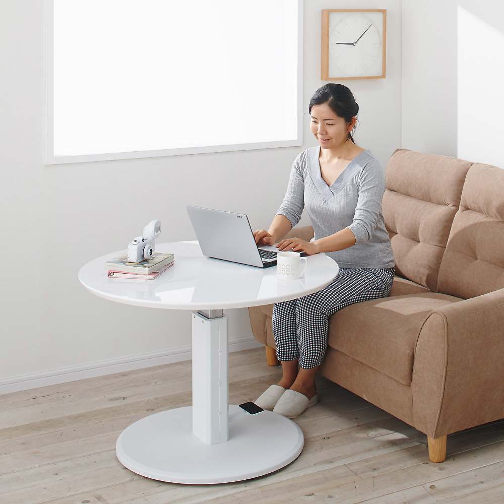 高さ自由自在 カフェスタイルダイニング 丸形昇降テーブル 径90cm