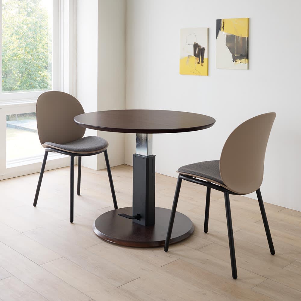 高さ自由自在 カフェスタイルダイニング 丸形昇降テーブル 径110cm