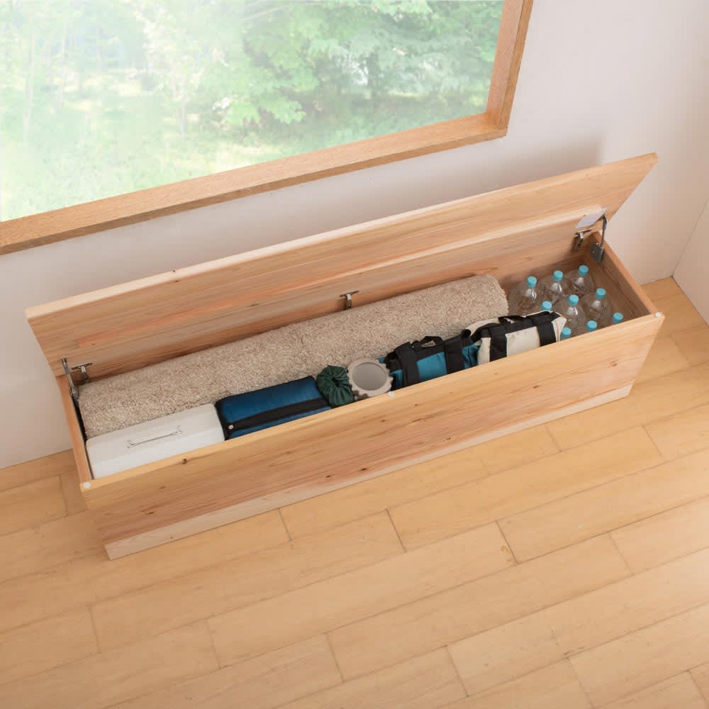 造り付けのような幅ぴったりオーダー杉天然木のたっぷり収納ベンチ 幅