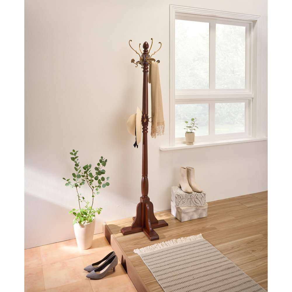 真鍮＆マホガニー天然木ポールハンガー 幅45cm奥行45cm高さ175cm 通販