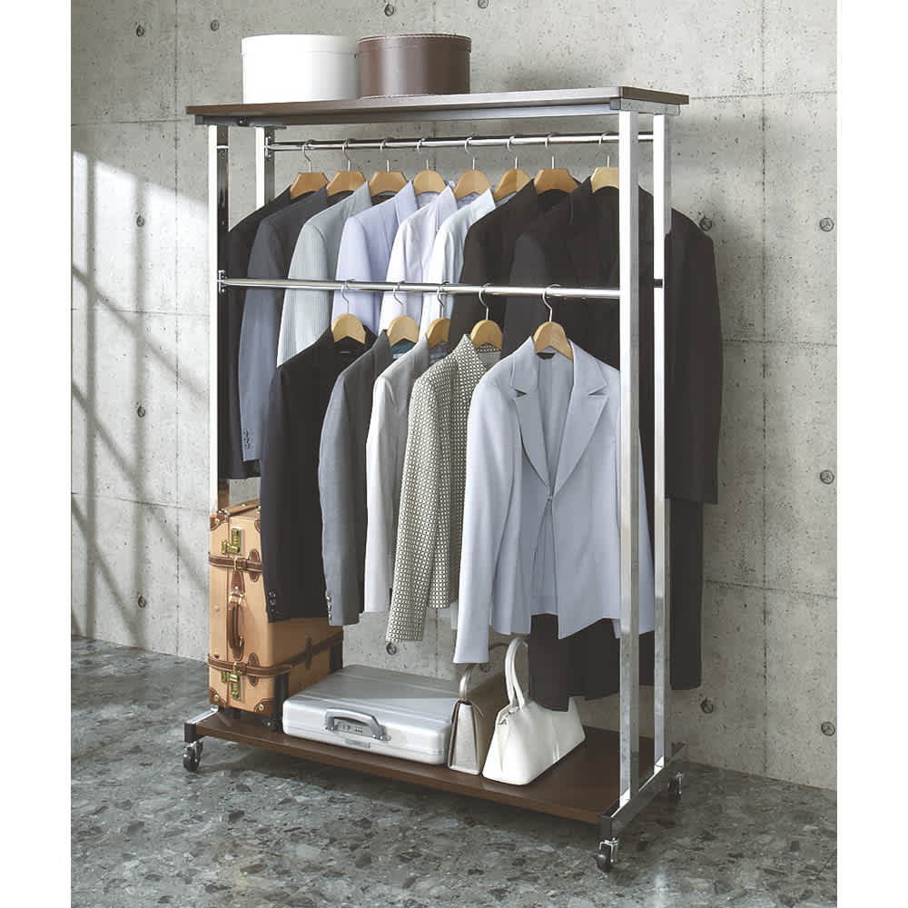 上下棚付き モダン頑丈ハンガーラック ダブル・幅120cm 通販 - ディノス