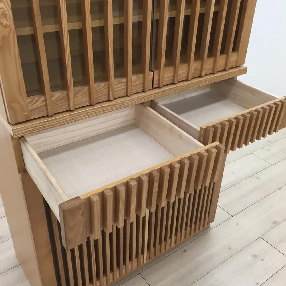 和モダン タモ天然木格子 ダイニングシリーズ 食器棚 幅90cm奥行44cm