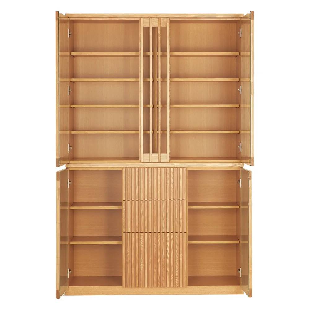 和モダン タモ天然木格子 ダイニングシリーズ 食器棚 幅120cm奥行44cm