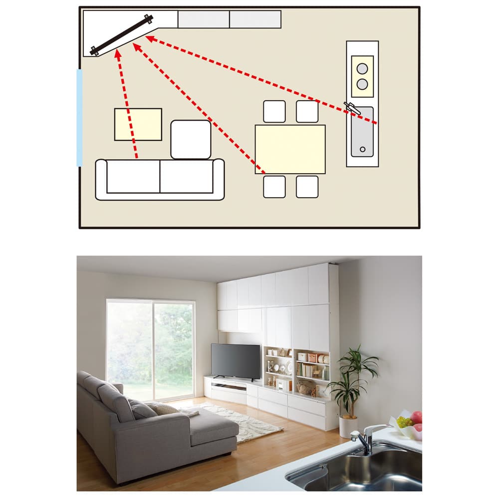 コーナー壁面収納テレビ台 幅117高さ180cm 左壁設置用 【ハイバック