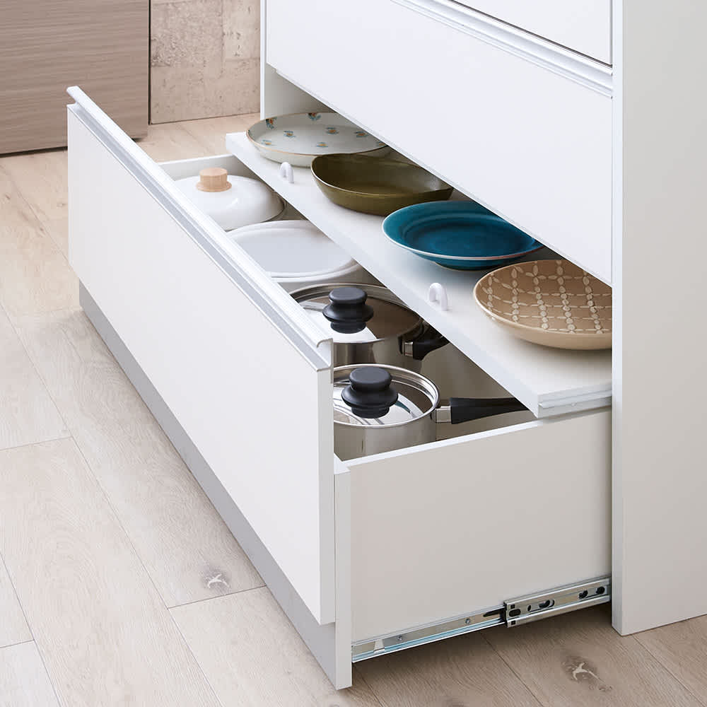 収納物を考えたキッチンカウンター ロータイプ（高さ85cm） 幅88.5cm