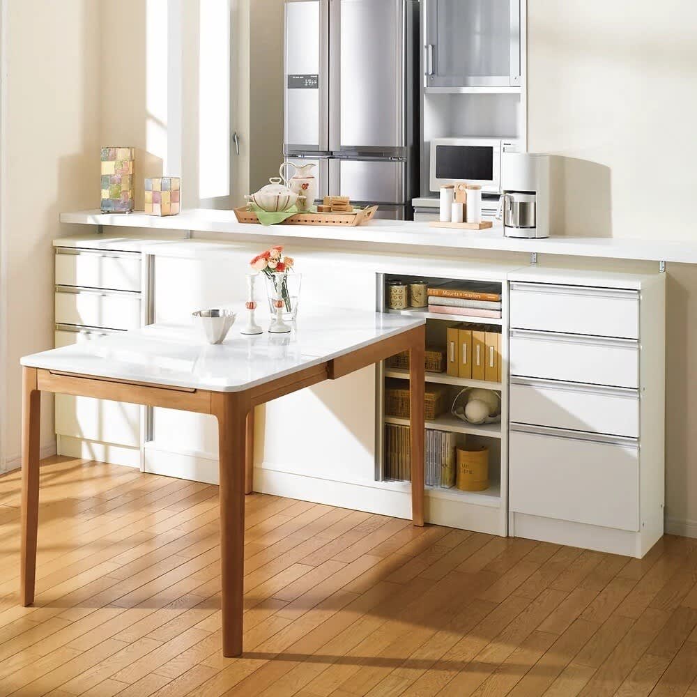 ストレートカウンター下引き戸収納庫 幅90 奥行20cm 薄型タイプ 通販