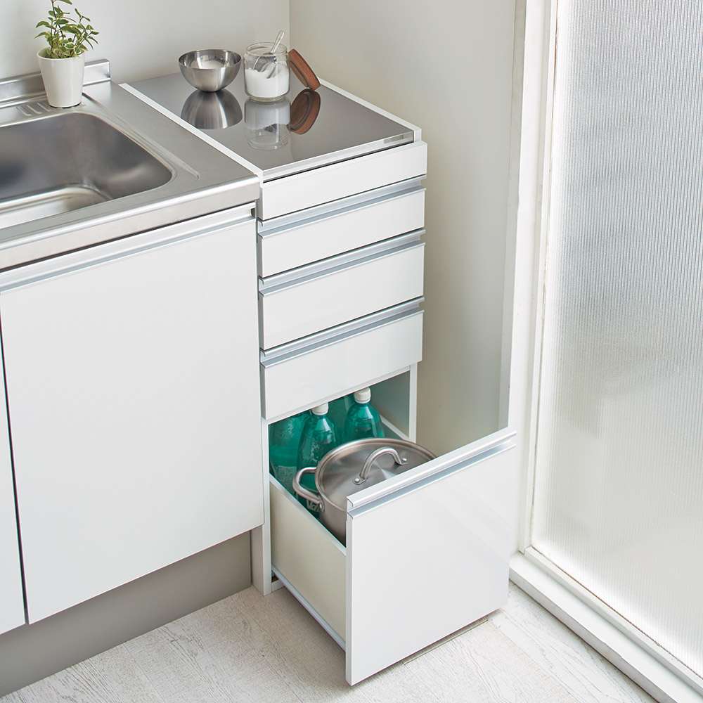 幅35奥行55高さ85cm］ダブルステンレス天板隙間収納庫 日本製 光沢