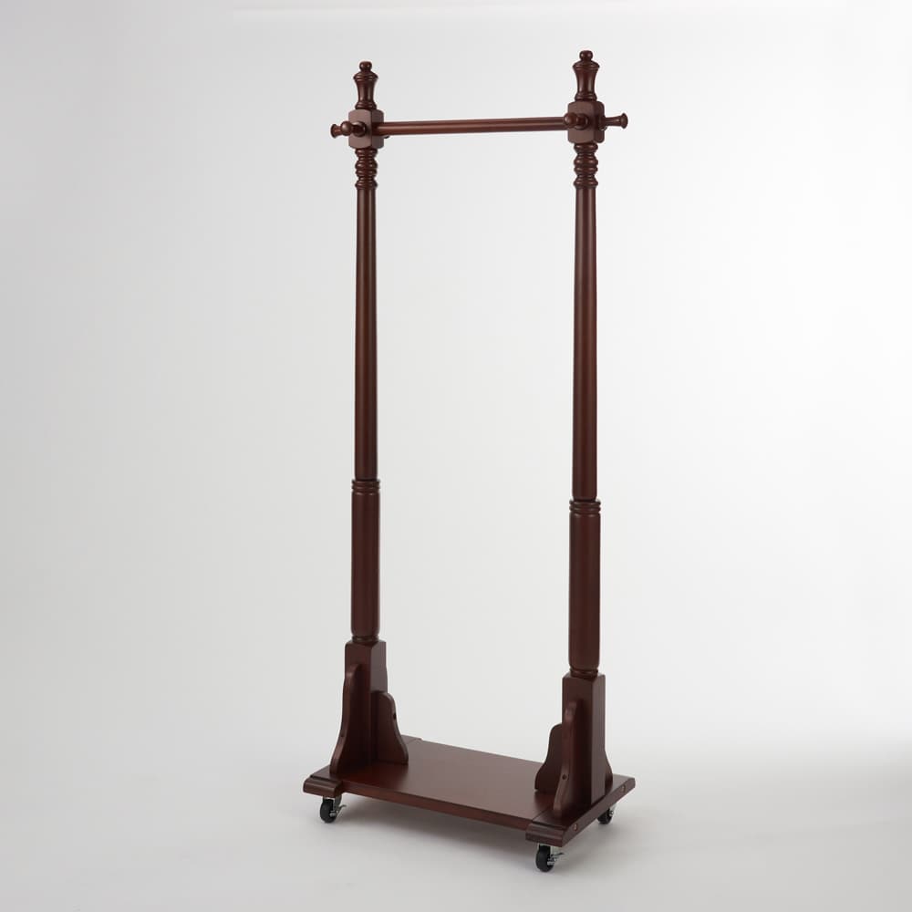 マホガニー天然木 キャスター付きハンガーラック 幅73cm奥行40cm高さ