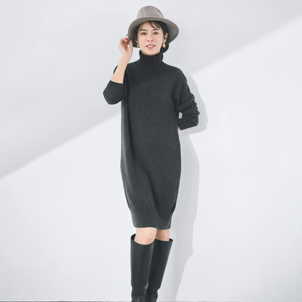 カシミヤニット タートルネック ワンピース 通販 - ディノス