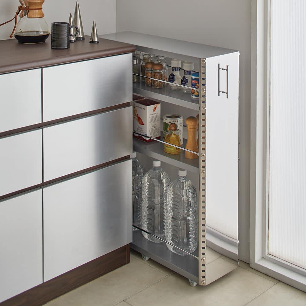 幅15奥行60.5高さ81cm］ ステンレス製キッチンすき間収納ワゴン 日本製