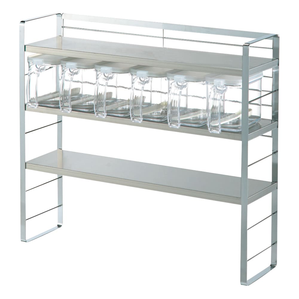 コンロ脇で使えるステンレス棚スパイスラック（調味料ポット6個付き