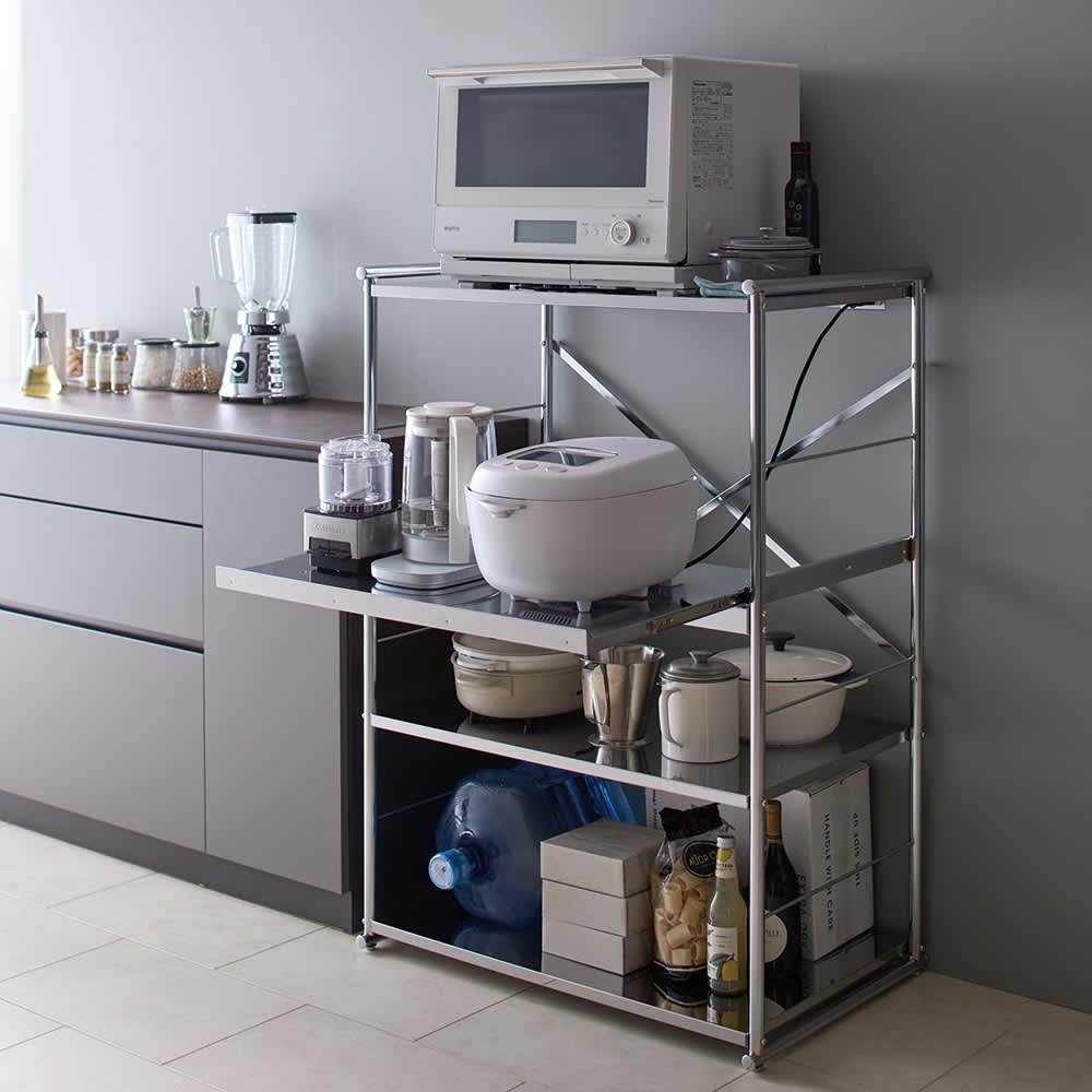 ステンレス大型レンジラック ミドルオープン（幅60cm/幅80cm） 通販