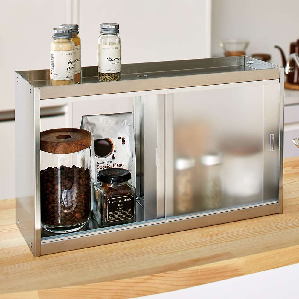 コンロ脇で使えるステンレス棚スパイスラック（調味料ポット6個付き