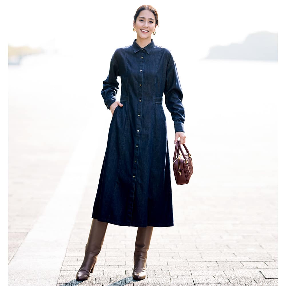 ウール混 デニムシャツワンピース 通販 - ディノス