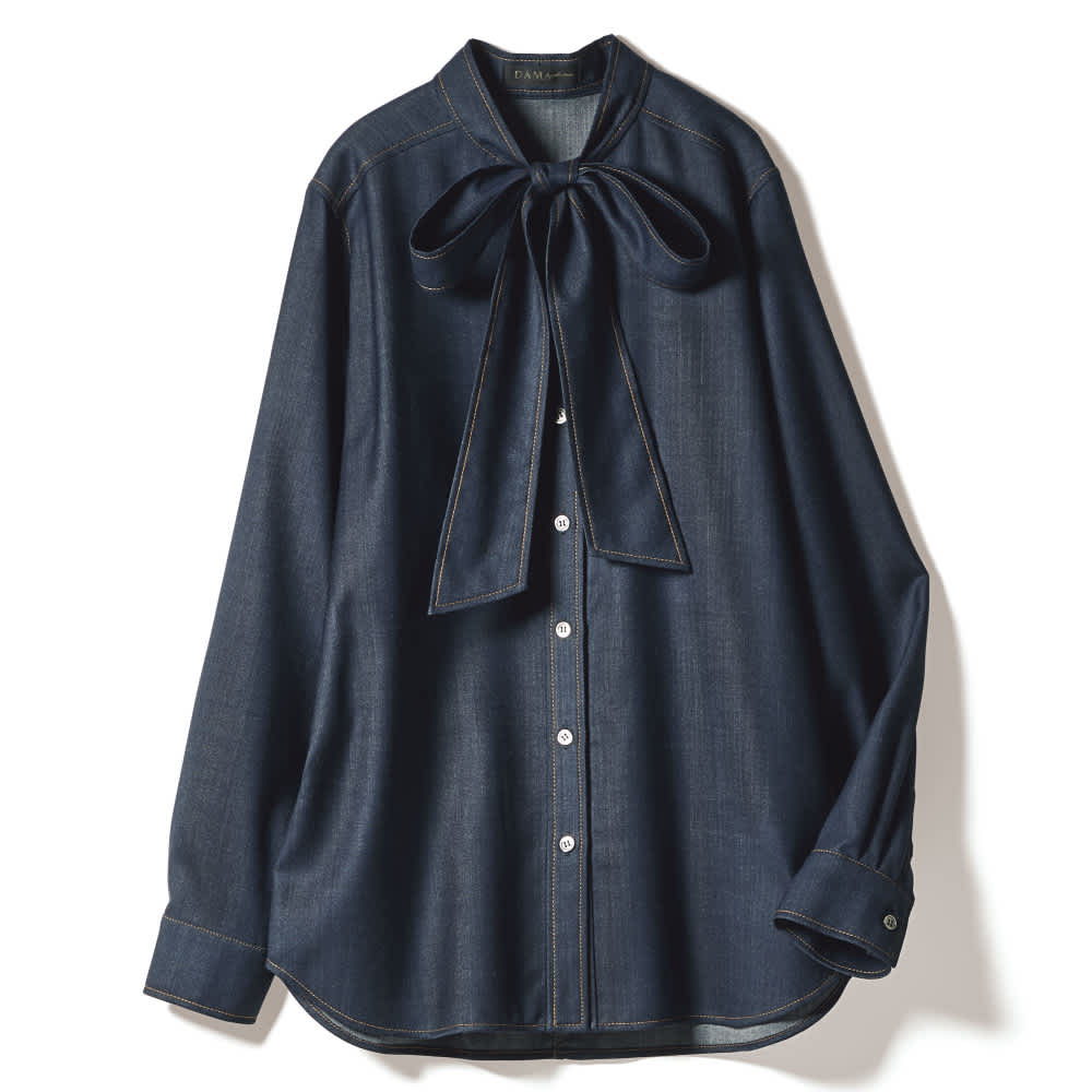 ウール混デニム風 ボウタイ ブラウス 通販 - ディノス