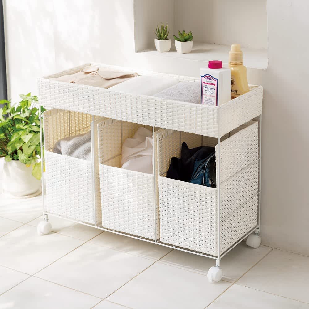 ラタン風分別ランドリーバスケット 2分別 通販 - ディノス