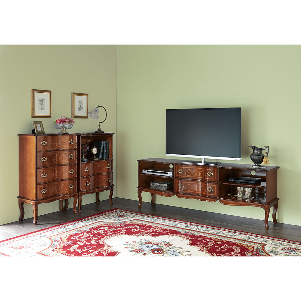 テレビ台 幅158.5高さ58cm 【イタリア製猫脚象嵌シリーズ】 通販