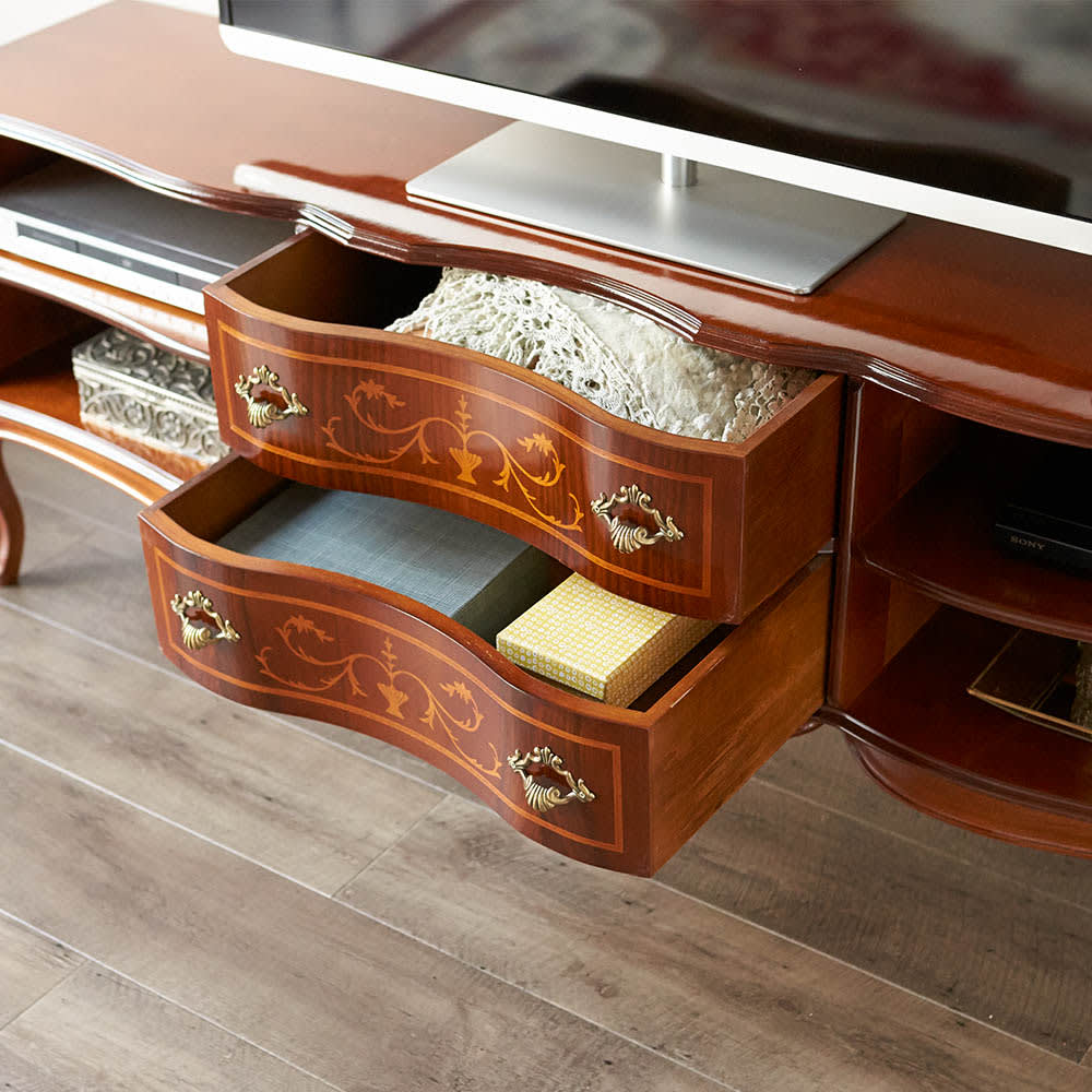 テレビ台 幅158.5高さ58cm 【イタリア製猫脚象嵌シリーズ】 通販