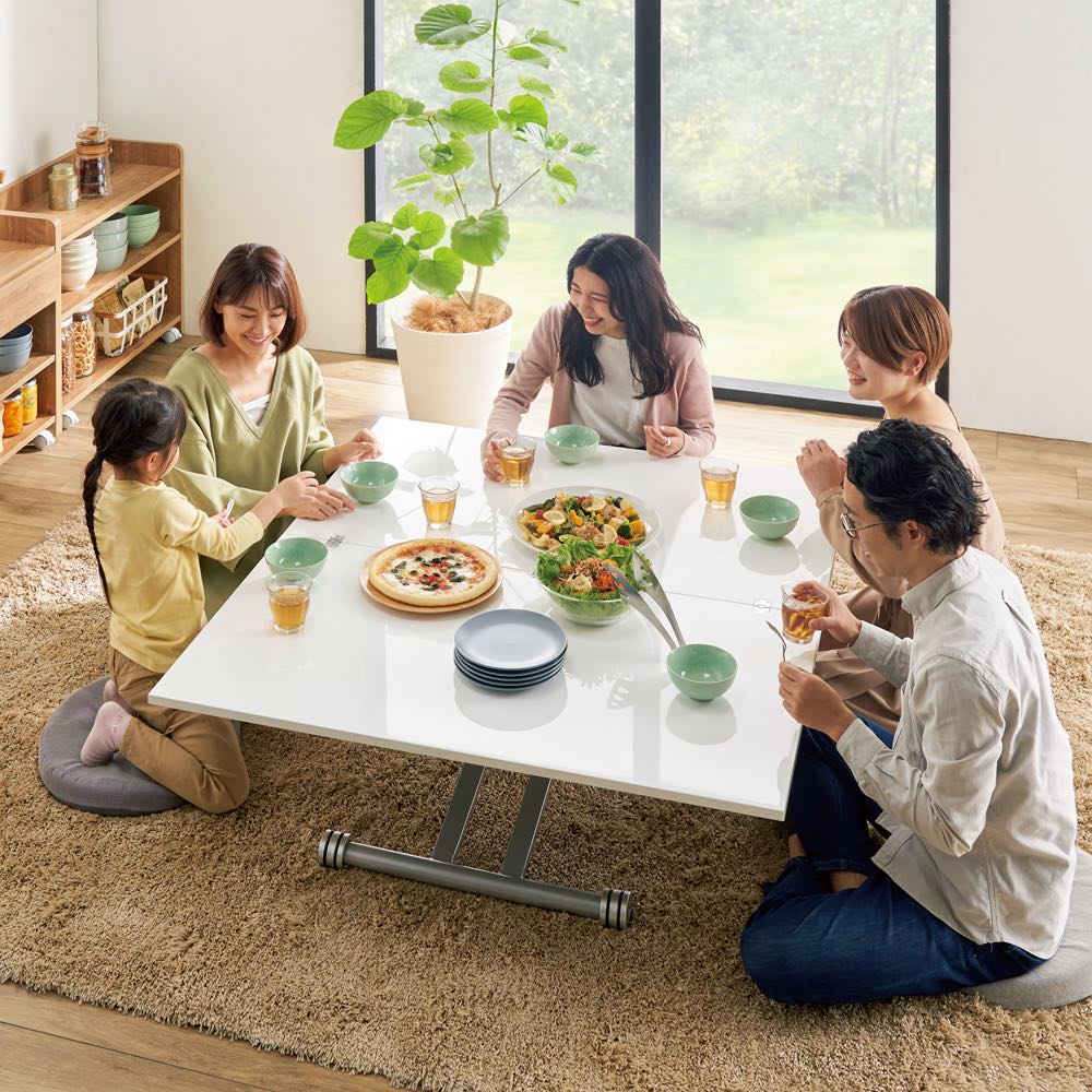 伸長式ガス圧昇降テーブル 幅120（天板110）cm 通販 - ディノス