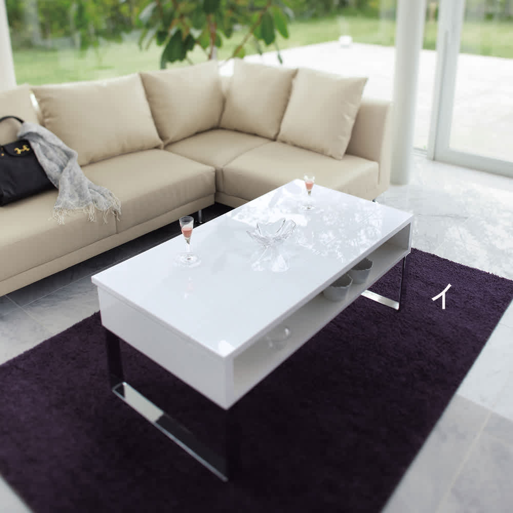 収納もたっぷり！腰かけながら使えるリフティングテーブル 幅90cm 通販