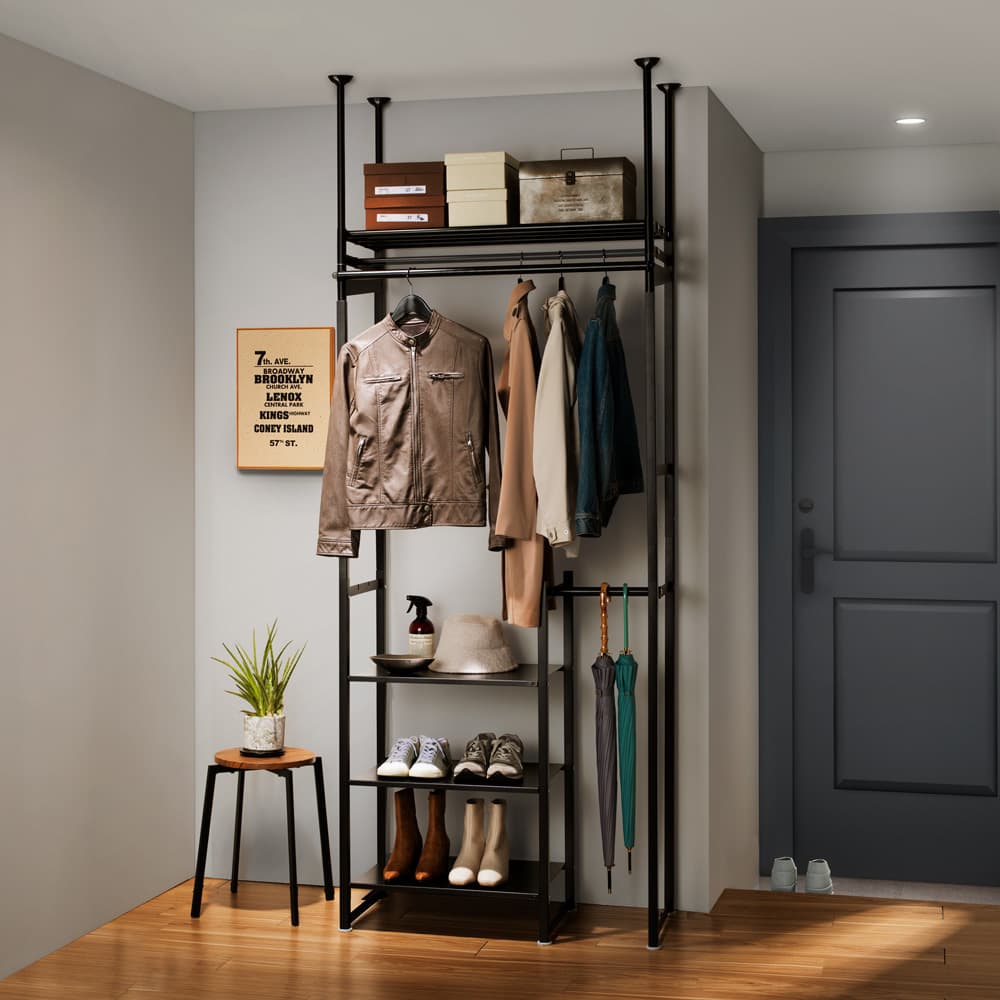 頑丈突っ張りクローゼットハンガー 幅90cm奥行42cm高さ208cm～258cm