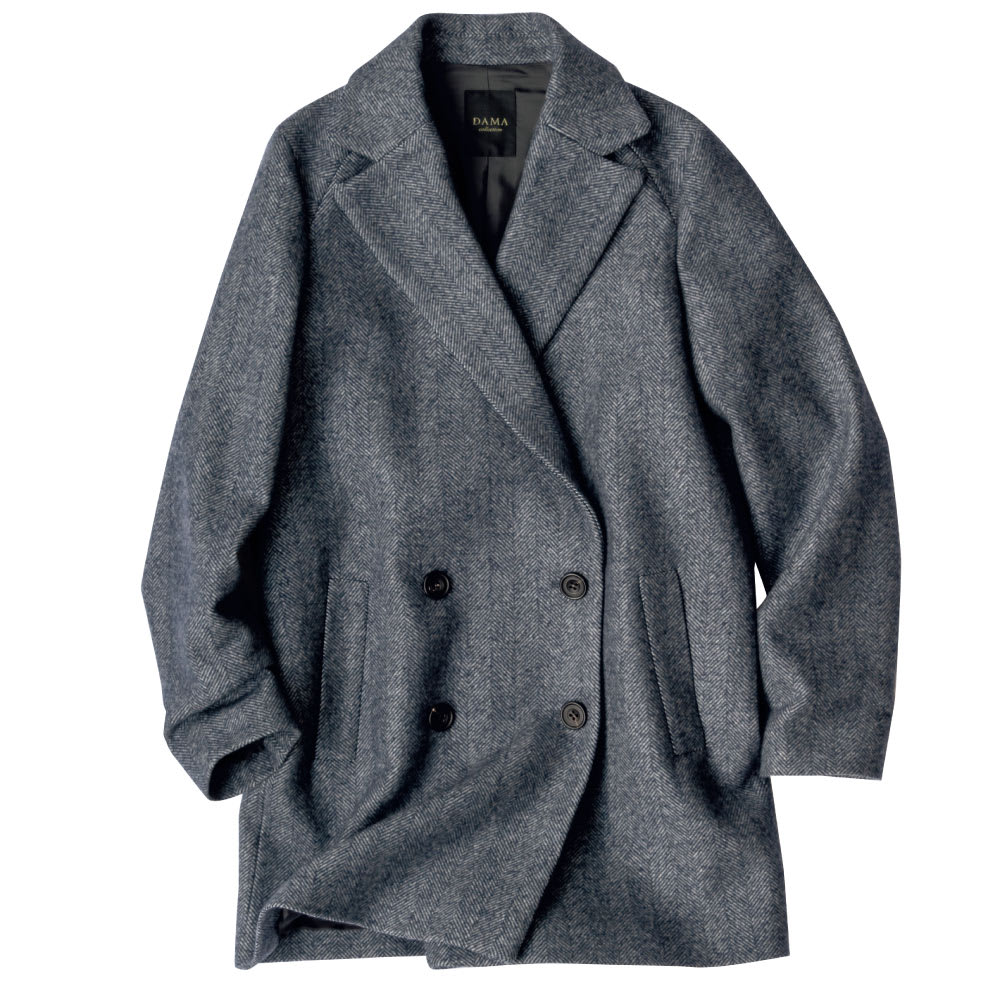 深喜毛織」カシミヤヘリンボーン ツイード ハーフコート 通販 - ディノス